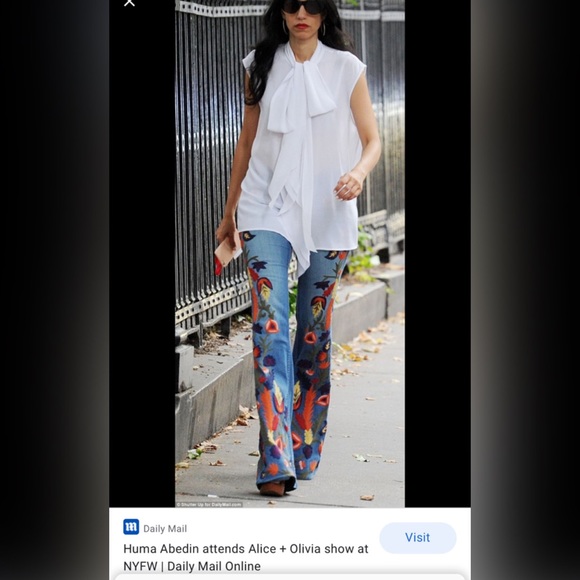 Alice + Olivia Beautiful Embroidered Butterfly Bell Jeans Pant - Picture 11 of 16